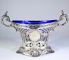 Antique Silver Bowl with Blue Glass 32 OZT