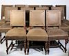 Set of 12 19th C Carved Continental Leather Chairs