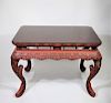 Qing Dynasty Red Lacquer & Glass Top Table
