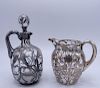 2 STERLING SILVER OVERLAY PITCHERS (AS IS) 9"H TALLEST