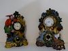 2 IRON FACE POLYCHROME CLOCKS WITH GAME MOTIF 
