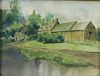 A. Pollack. Signed Watercolor House On River.