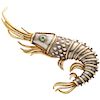 Tiffany & Co. 18K Gold and 925 Silver Lobster Shrimp Pin / Brooch with Emerald