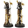 Unusual Pair of French Ormolu and Patinated Bronze "Military" Candlesticks