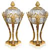 Pair of French Louis XVI Style Bronze and Cut Crystal Garniture Vases Covers