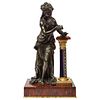 An Exquisite French Bronze, Rouge Marble, and Sevres Style Porcelain Sculpture