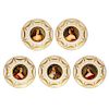 Exceptional Set of Five Royal Vienna Jeweled Porcelain Portrait Plates by Wagner