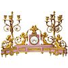Exquisite French Ormolu and Pink Porcelain Clock Set after Francois Remond