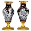 Exquisite Pair of French Bronze-Mounted Limoges Enamel Vases