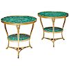 Fantastic Pair of Louis XVI Style Gilt Bronze and Malachite Gueridons Tables