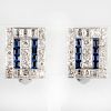 Pair of 14k White Gold, Diamond and Sapphire Earclips