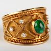 18k Gold, Diamond and Cabochon Emerald Ring