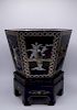 ASIAN LACQUER & HARDSTONE DECORATED CACHEPOT