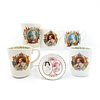 6 HAND DECORATED CERAMIC ROYALTY CUPS AND TRAY