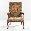 George I Needlework-upholstered Walnut Open Armchair