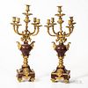 Pair of Rouge Marble and Gilt-bronze Five-light Candelabra
