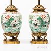 Pair of Chien Lung Porcelain and Gilt-bronze Ginger Jar Lamps