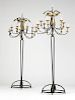 Pair Mid-Century Modern iron and brass torchieres