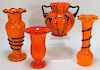 4 Assorted Orange Tango Bohemian Art Glass Vases