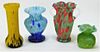 4 Assorted Bohemian Czech Art Glass Vase Group