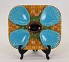 Minton Majolica Basket Four Well Oyster Plate