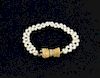 14K Lady's Gold Pearl Diamond Bracelet