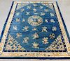 Antique Chinese Blue Pictorial Silk Carpet Rug