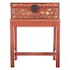 Chinese Red Leather Box on Stand