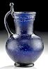9th C. Islamic Glass Pitcher - Deep Cobalt Blue