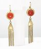 Vintage Rare Corletto 18K Gold Coral Dangle Earrings