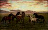 Julius Holm "Horses in Pasture" Oil on Canvas
