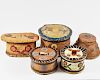 Grp: 5 Birch Bark Containers w/ Applied Decoration