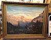 Large 19th Century Swiss School O/C Landscape with Church and Village
