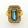 Vintage H. Stern Aquamarine Diamond 18K Yellow Gold Ring