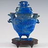 Carved Chinese Lapis Lazuli Urn