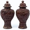 Pair of Chinese Carved Cinnabar Urns