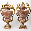 Pair of Vareigated Red Marble Urns