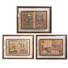 (3 Pc) Framed 18th Cent. Persian Miniature Illustrations