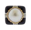 18K Gold Diamond South Sea Pearl Onyx Cocktail Ring 