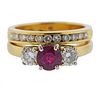14K 18K Gold Diamond Ruby Wedding Bridal Ring Set