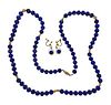 14K Gold Lapis Bead Necklace Earrings Set