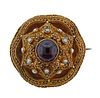 Antique Victorian 18k Gold Pearl Red Stone Brooch 