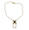 18k Gold Diamond Pearl Amethyst Pendant Necklace 