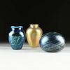 THREE ORIENT AND FLUME IRIDESCENT ART GLASS VASES, CALIFORNIA, LATE 20TH CENTURY,