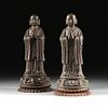 A PAIR OF MING DYNASTY STYLE ENAMELED BRONZE DISCIPLES OF BUDDHA, 17TH/18TH CENTURY,