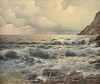 ALEXANDER DZIGURSKI (American 1911-1995) A PAINTING, "Rain and Choppy Seas in Capri, Italy," 1949,