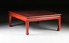 A MODERN CHINOISERIE RED VARNISHED AND SILVER LEAF COFFEE TABLE, LATE 20TH CENTURY,