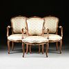 A SET OF THREE LOUIS XV STYLE UPHOLSTERED AND CARVED BEECH FAUTEUILS, 19TH CENTURY, 