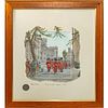 FRAMED TOWER OF LONDON HAND COLORED FINE LINE INK PRINT