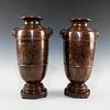 PAIR OF LARGE CHINESE SILVER INLAY METAL WORKS BRONZE VASES